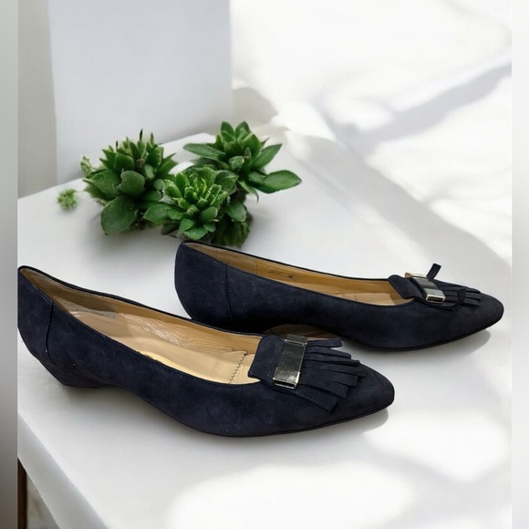 Brunate navy suede point toe baby heel loafer size 38 US 7.5 - Picture 7 of 7